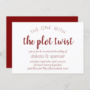 Simple Red Script   One with Wedding Plot Twist Invitation