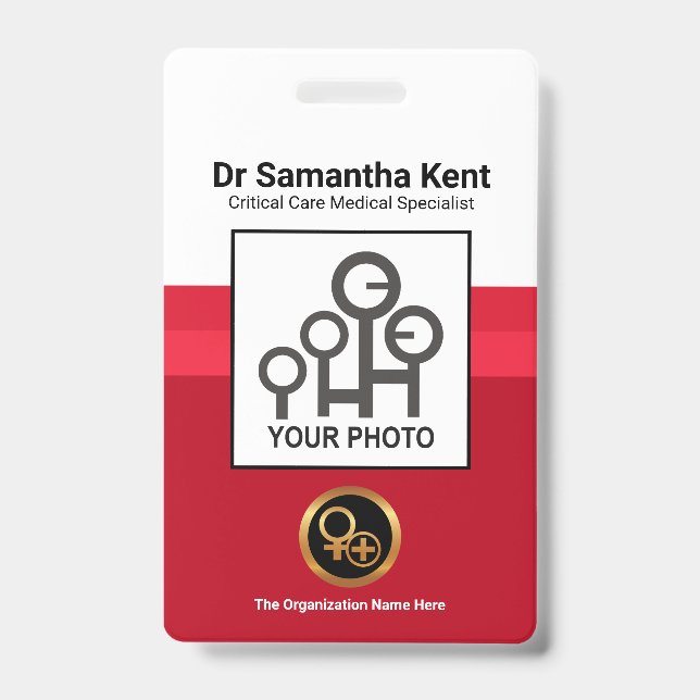Simple Red Shade Column Photo Medical Staff ID Badge (Front)