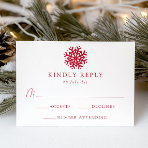 Simple Red Snowflake Wedding RSVP Card