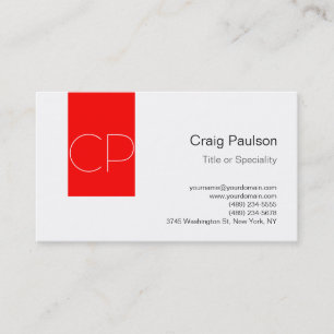 Simple Red Stripe White Monogram Business Card