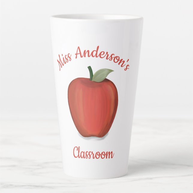 Simple Red Teacher Apple Cute School Custom Latte Mug (Front)