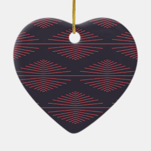 Simple, red, traditional pattern with lines ceramic ornament