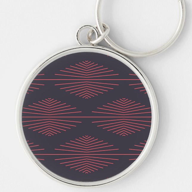 Simple, red, traditional pattern with lines keychain (Front)