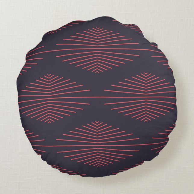 Simple, red, traditional pattern with lines round pillow (Back)