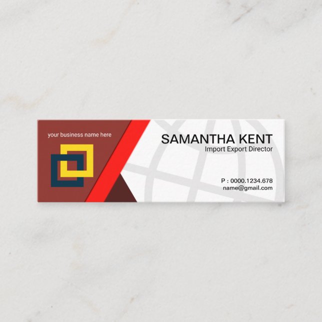 Simple Red Trapezium Line Global Import Export Mini Business Card (Front)