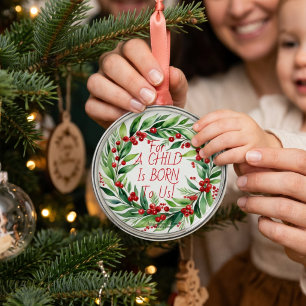 Simple Red Typography Christmas Greenery Ornament