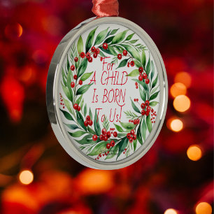 Simple Red Typography Christmas Greenery Ornament