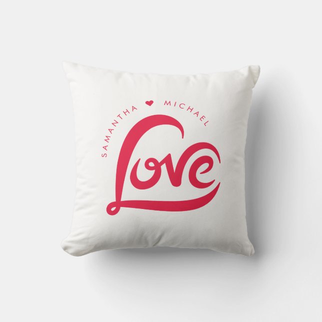 Simple Red Valentines Day Love Hearts Pattern Throw Pillow (Front)