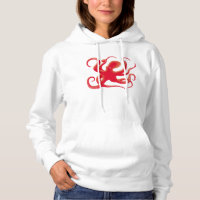 Simple Red Vector Art Octopus Silhouette Hoodie