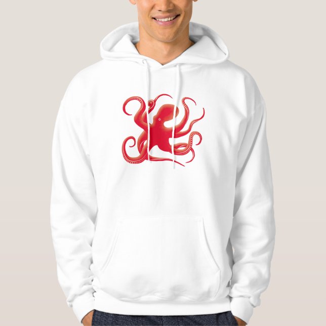 Simple Red Vector Art Octopus Silhouette Hoodie (Front)