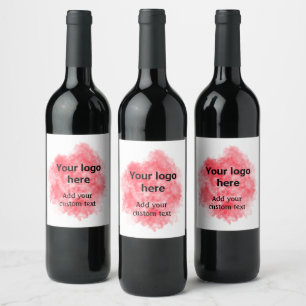 Simple red watercolor add your logo custom text mi wine label