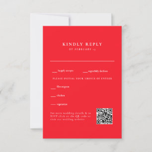 Simple Red Wedding QR Code RSVP Card