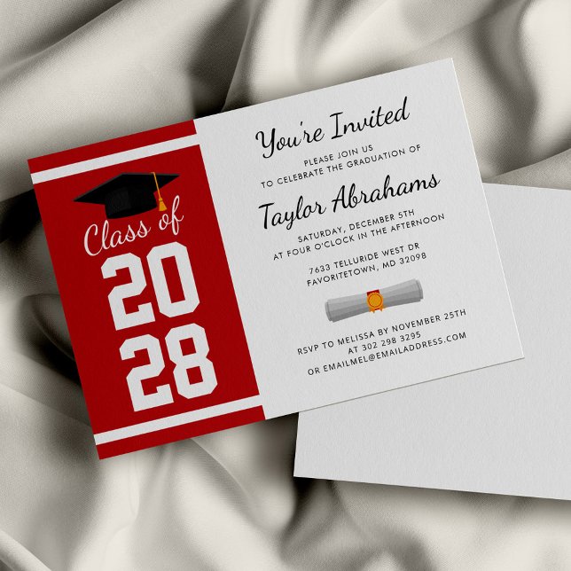 Simple Red White 2025 Graduation Party Invitation (Graduation 2024 Minimalist Red White Party Invitation)