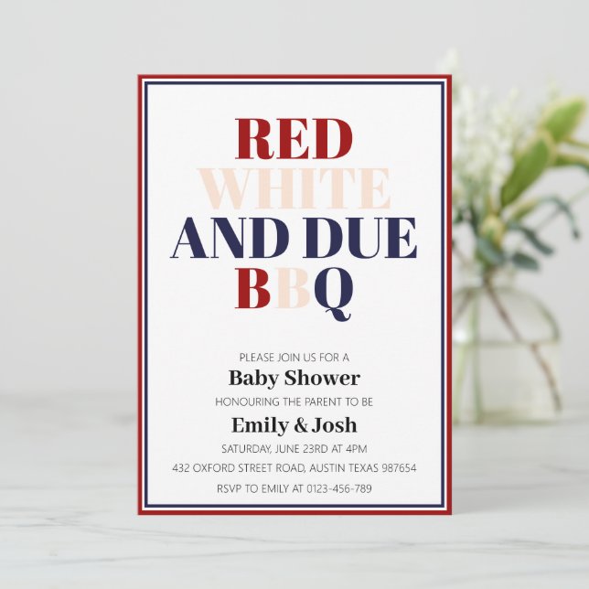 Simple Red White and Due 4th July Patriotic Invitation (Standing Front)