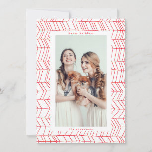 Simple Red & White Christmas Candy Cane Border Holiday Card