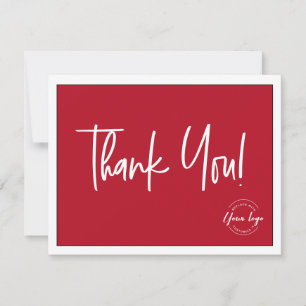 Simple Red White Company Logo Social Thank You  Card