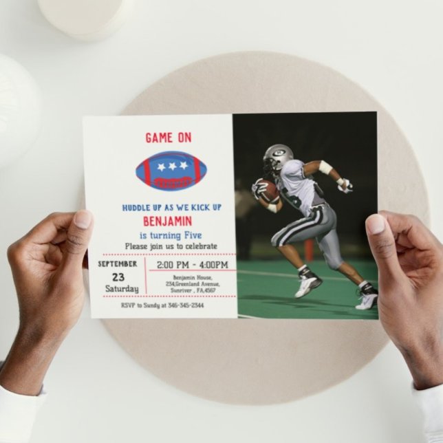 Simple Red white &nd blue football boy birthday Invitation (Creator Uploaded)