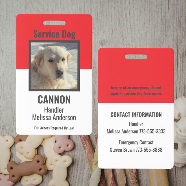 Simple Red & White Personalized Service Dog ID Badge (Creator Uploaded)