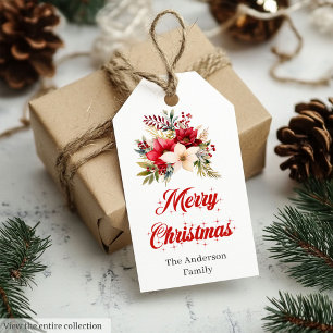 Simple Red White Poinsettia Custom Gift Tag