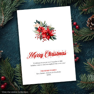 Simple Red White Poinsettia Custom Greeting Card