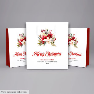 Simple Red White Poinsettia Holiday Gift Bag