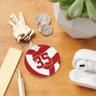 simple red white volleyball team party bulk orders keychain