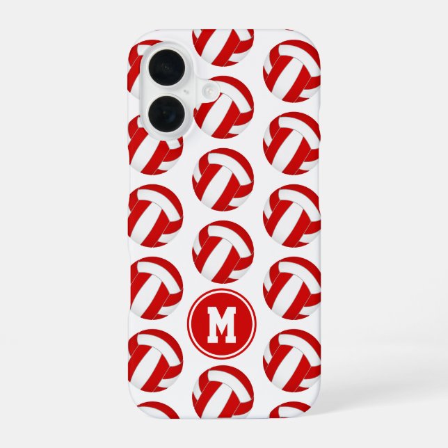 simple red white volleyballs pattern monogrammed iPhone 16 case (Back)