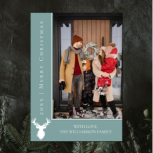 Simple Reindeer Christmas Photo Card   Teal