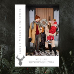 Simple Reindeer Christmas Photo Card   White