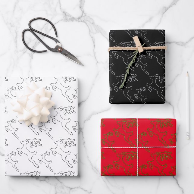 Simple Reindeer Line Art Wrapping Paper Sheet (Front)