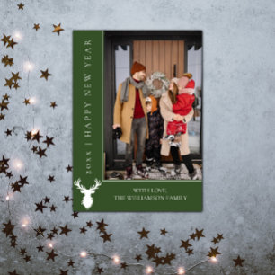 Simple Reindeer New Year's Photo Card Green