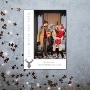 Simple Reindeer New Year's Photo Card   White