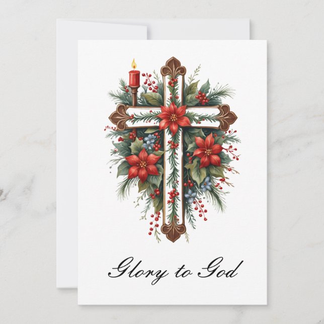 Simple Religion Christian Cross Christmas Jesus  Holiday Card (Front)