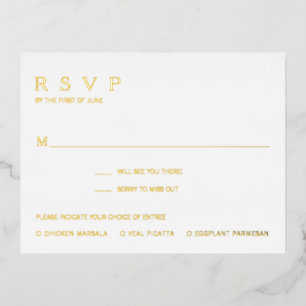 Simple Repas Moderne Gold Foil Mariage Carte RSVP
