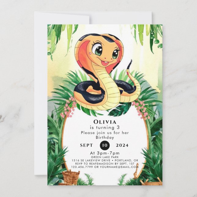 Simple Reptiles Snake Birthday Invitation (Front)