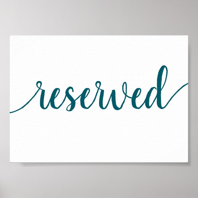 Simple Reserved | Teal Aqua Any Party Event Table Poster (Front)
