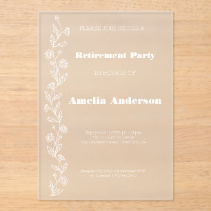 Simple  retirement doodle daisy white acrylic invitations