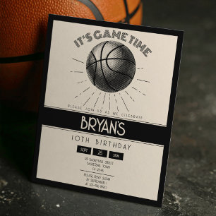 Simple Retro Black Basketball Budget Birthday