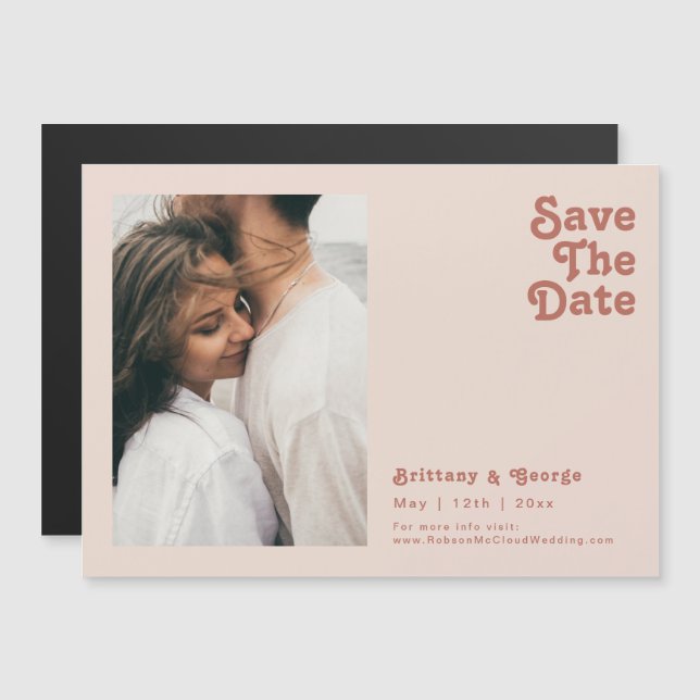Simple Retro | Blush Pink Horizontal Save The Date Magnetic Invitation (Front/Back)