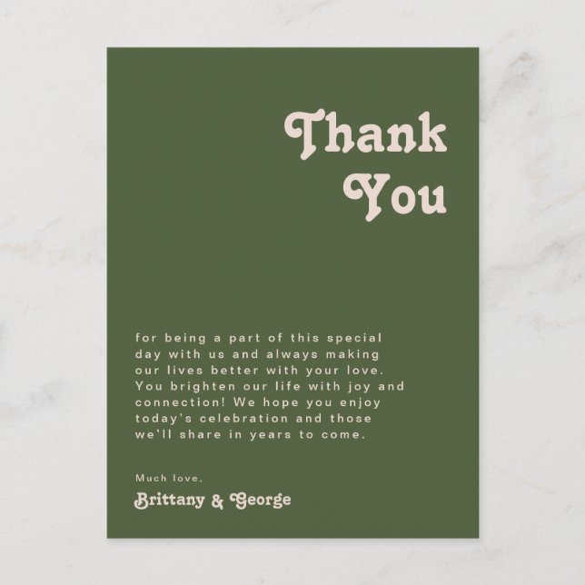 Simple Retro | Carte de remerciement de table vert (Devant)