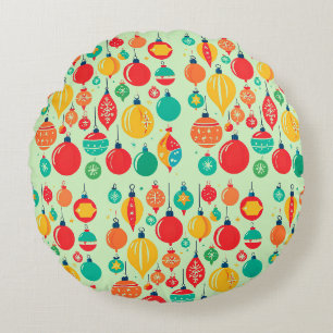 Simple Retro Christmas Ornament Pattern Round Pillow