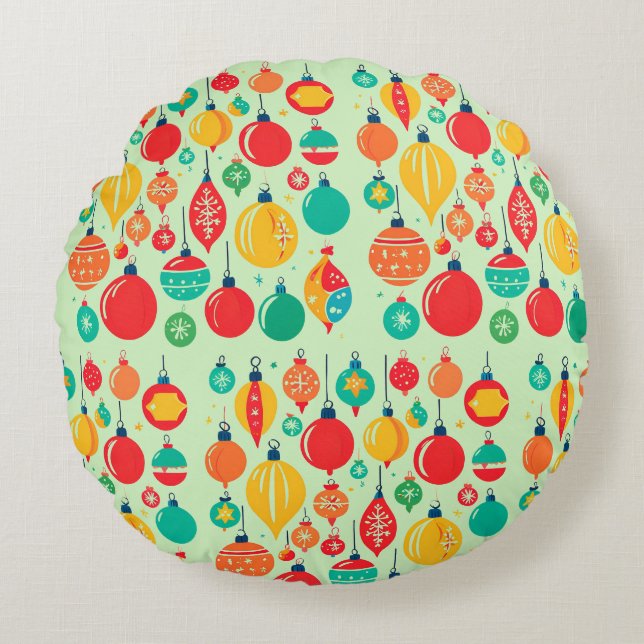 Simple Retro Christmas Ornament Pattern Round Pillow (Front)