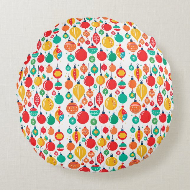 Simple Retro colourful Christmas Ornament Pattern Round Pillow (Front)