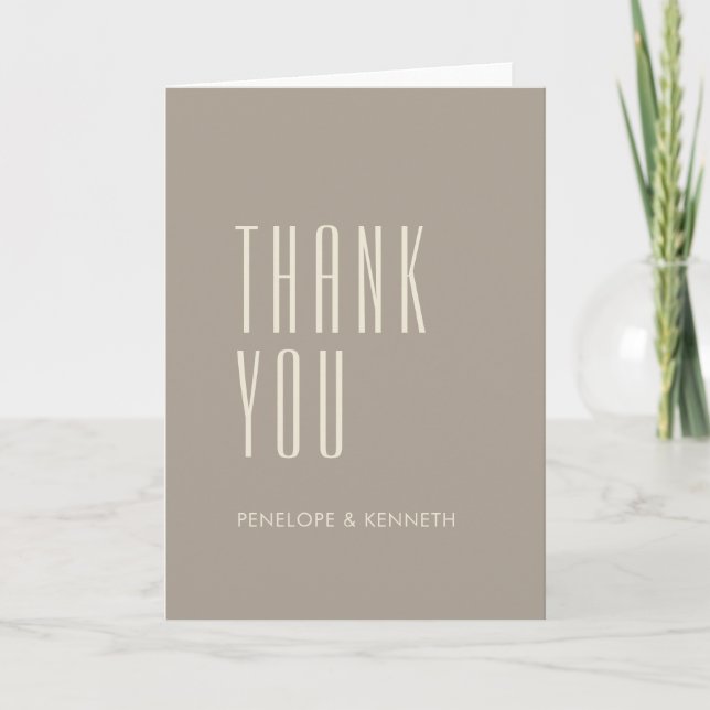 Simple Retro Custom Names Wedding Taupe Brown Thank You Card (Front)