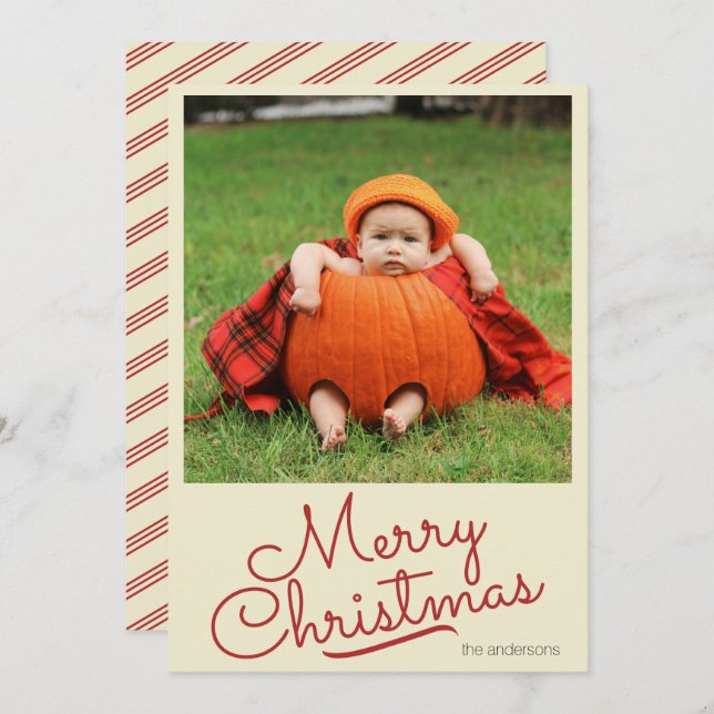 Simple Retro Custom Photo Christmas  Holiday Card (Front/Back)