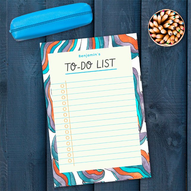 Simple Retro Groovy Blue Lined Notebook To Do List Post-it Notes (Front)