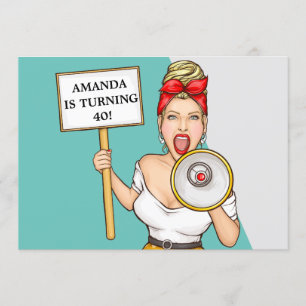 Simple Retro Loudspeaker Lady 40th Birthday Invitation