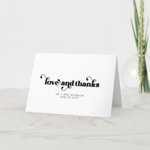 Simple Retro Love and Thanks Wedding Photo Thank You Card