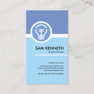 Simple Retro Minimalist Blue Electrician Business Card