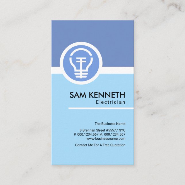 Simple Retro Minimalist Blue Electrician Business Card (Front)